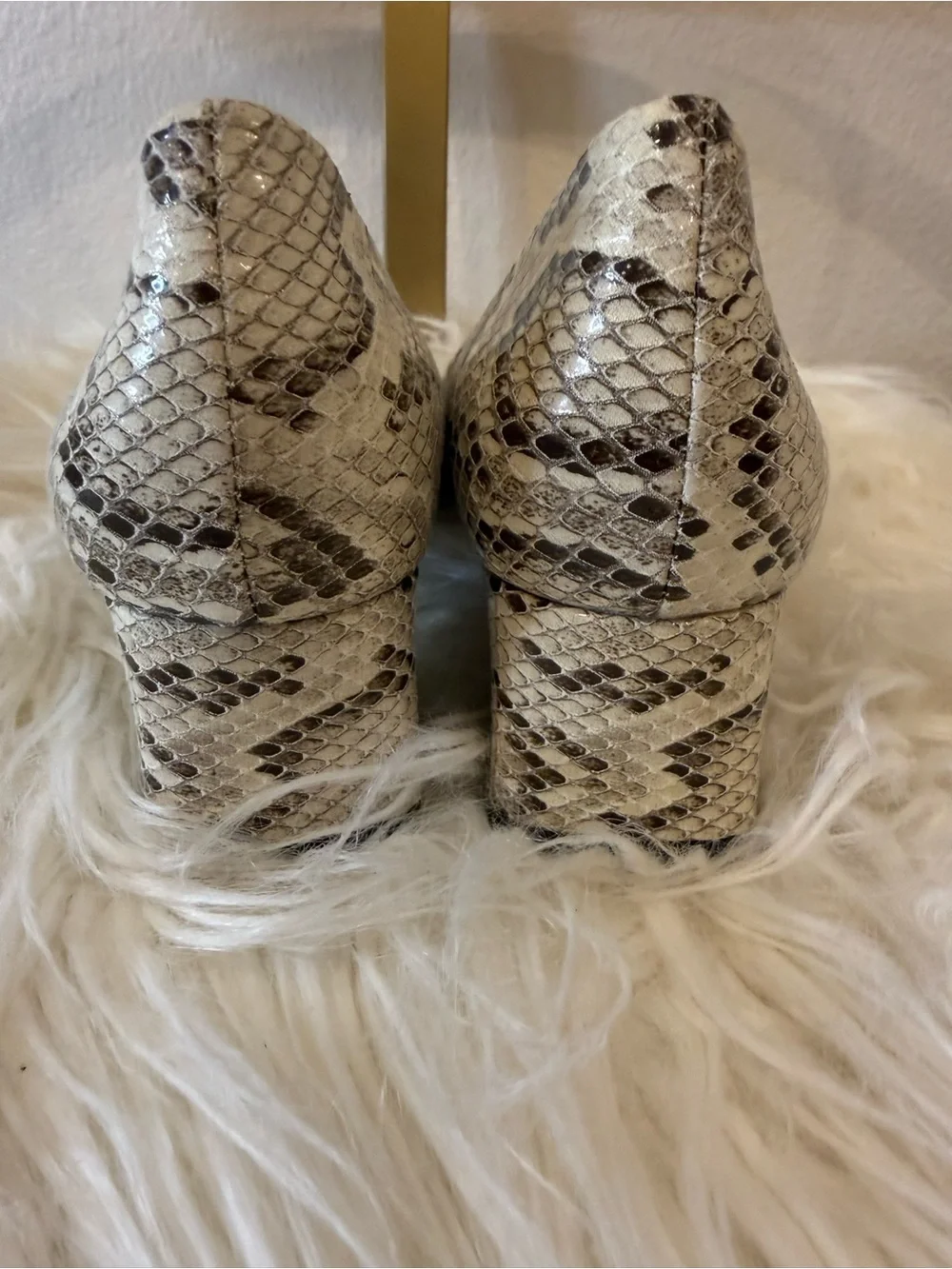 Franco Sarto Snakeskin Print Block Heel Pumps Pointed Toe Size 6.5